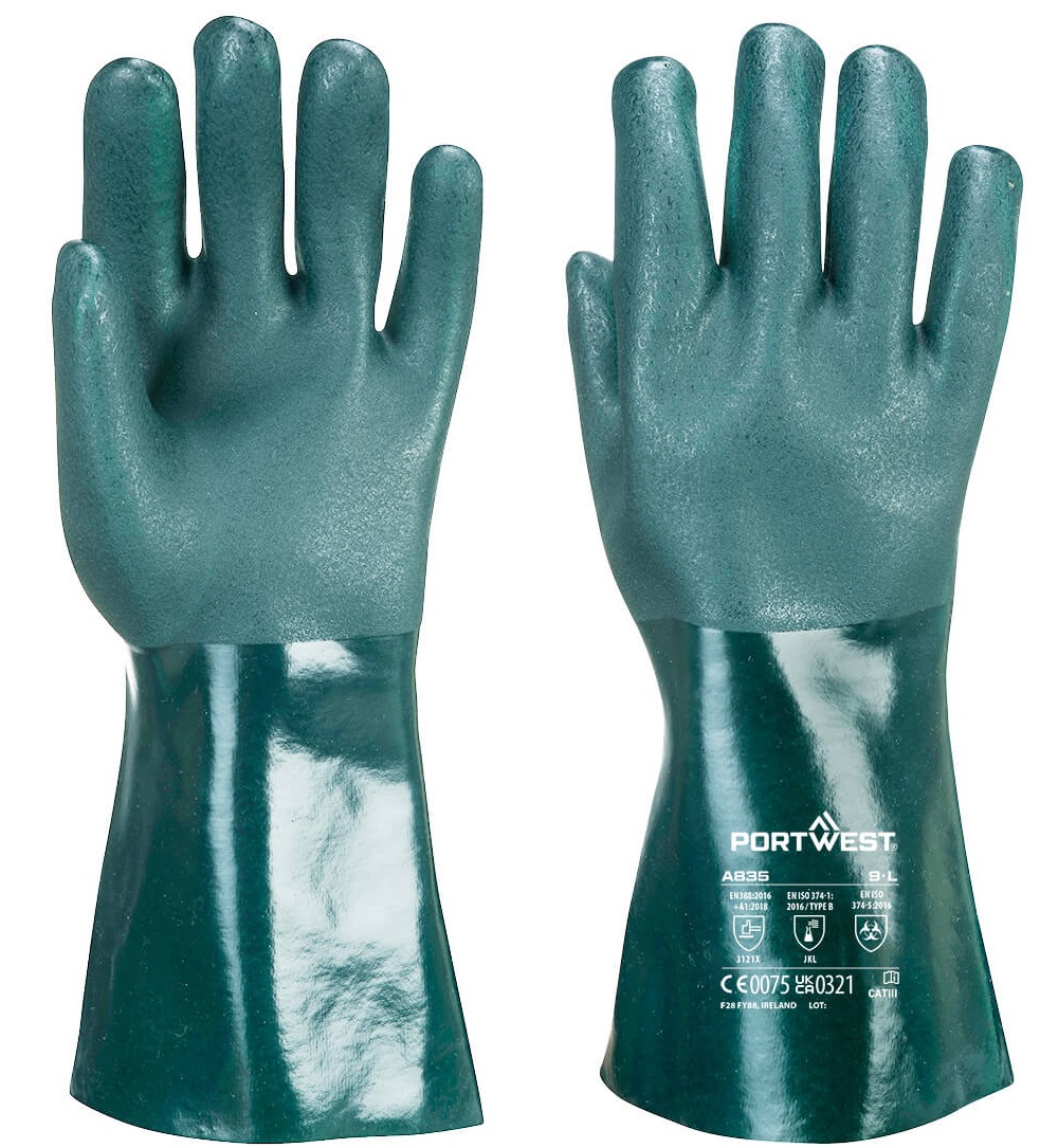 Doppelt beschichteter PVC Chemikalienschutz Handschuh 35cm A835
