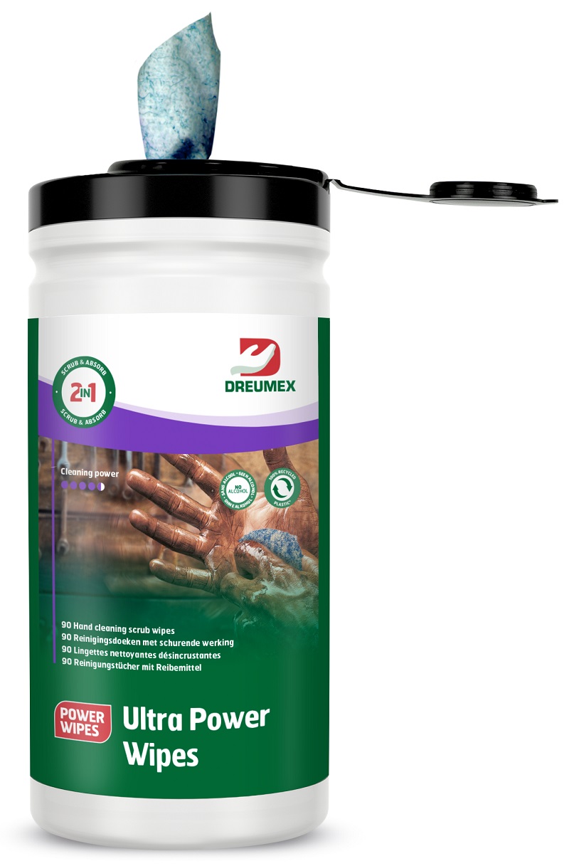 DREUMEX® ULTRA POWER WIPES, Rinigungstücher mit Scheuerseite, Dose mit 90 Tüchern, 14482001