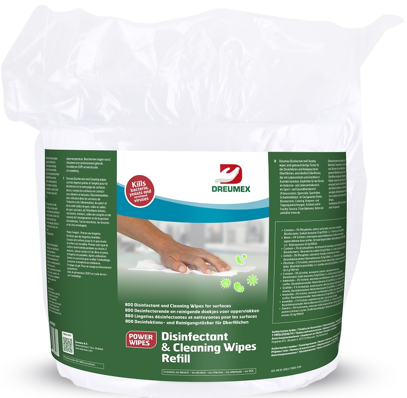 DREUMEX® DISINFECTANT & CLEANING WIPES, Nachfüllbeutel mit 800 Tüchern, 14485005