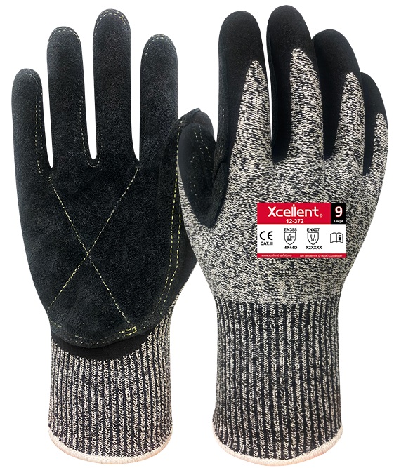 XCellent® CUT LEATHER OIL Schnittschutzhandschuh Level D mit Leder in der Handfläche, 12-372