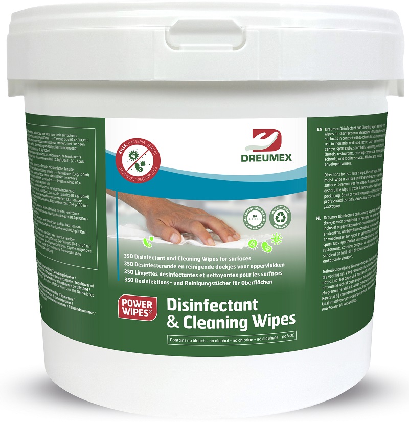 DREUMEX® DISINFECTANT & CLEANING WIPES, Eimer mit 350 Tüchern, 14485002
