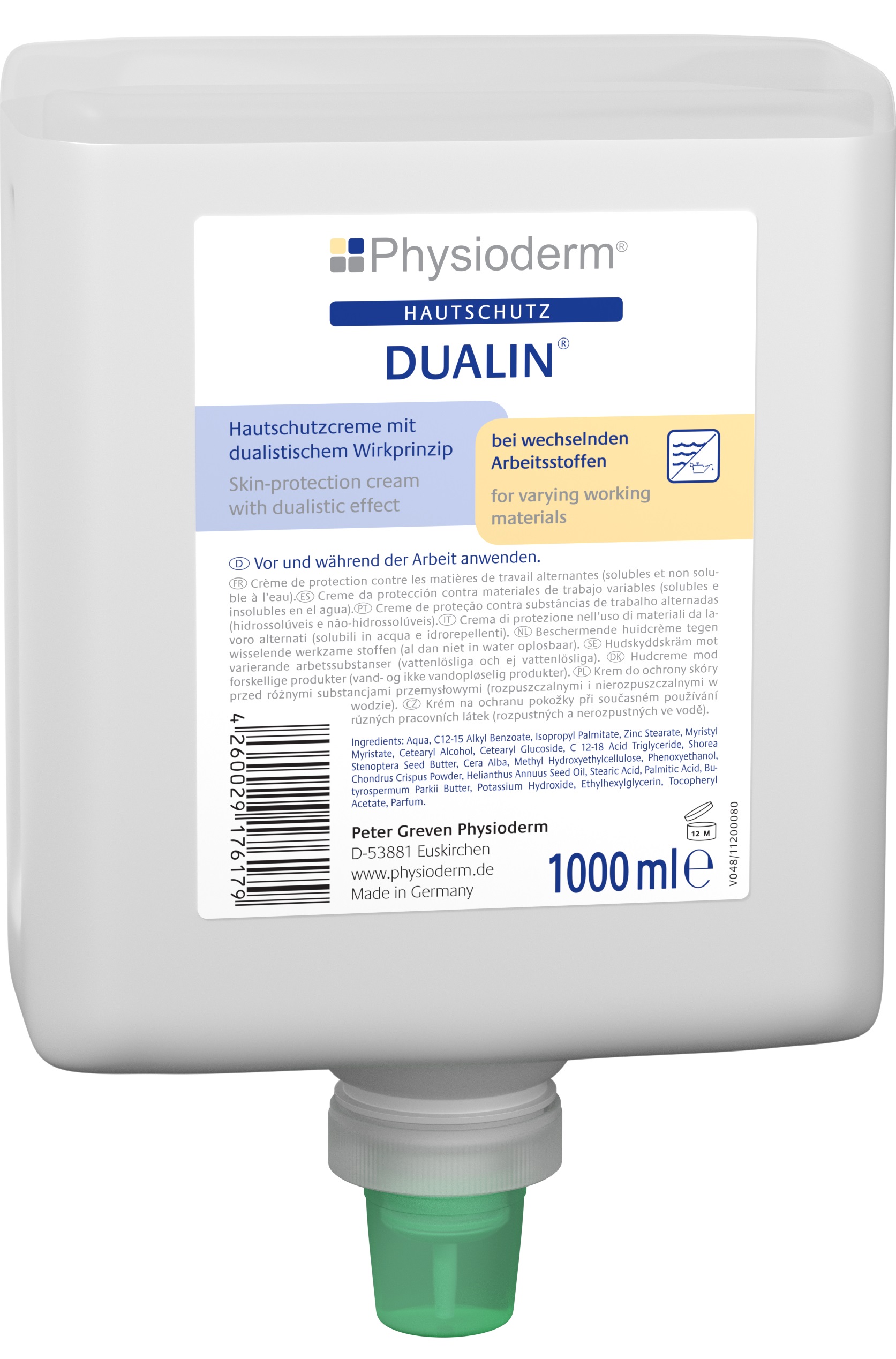 PHYSIODERM® DUALIN® Hautschutzcreme 1.000 ml Neptune-Flasche, 14023003