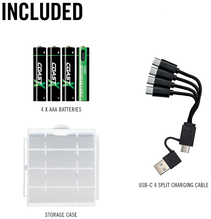 COAST® AAA USB-C Akkus 1.5V 750 mAh (4 Stück) inklusive Ladekabel