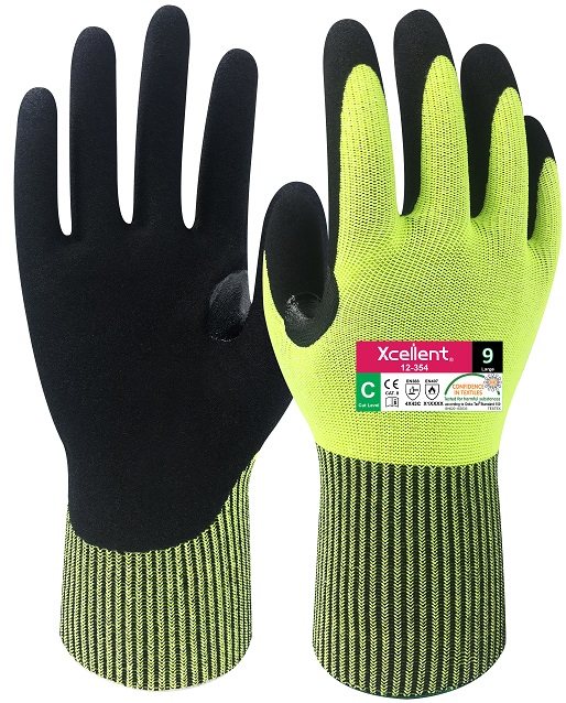 XCellent® COMFORT CUT N2 Hi-Vis Schnittschutzhandschuh Level D, mit Verstärkung in der Daumenbeuge 12-354