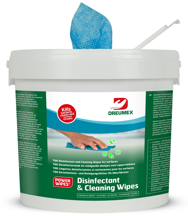 DREUMEX® DISINFECTANT & CLEANING WIPES BLUE, Eimer mit 700 Tüchern, 14486002