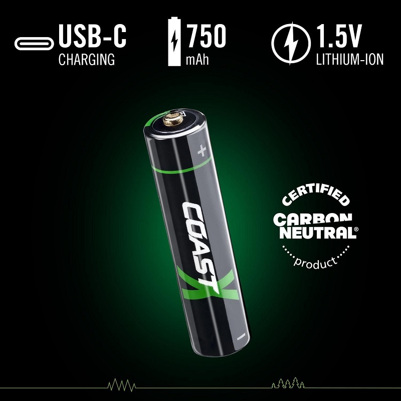 COAST® AAA USB-C Akkus 1.5V 750 mAh (4 Stück) inklusive Ladekabel