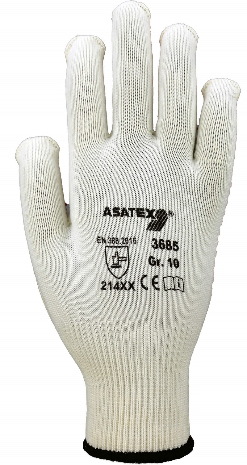 Feinstrickhandschuh Baumwolle rote Punktbenoppung 3685