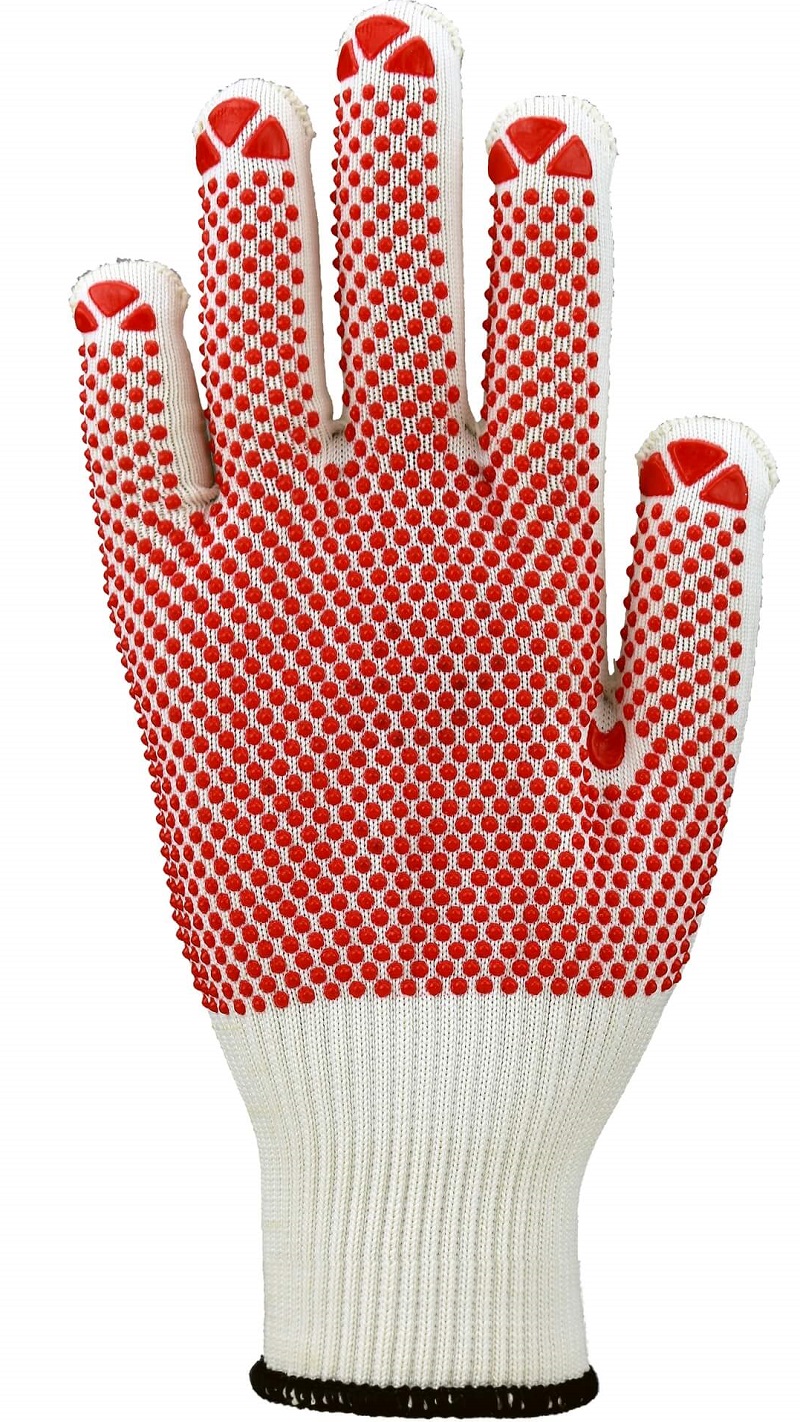 Feinstrickhandschuh Baumwolle rote Punktbenoppung 3685