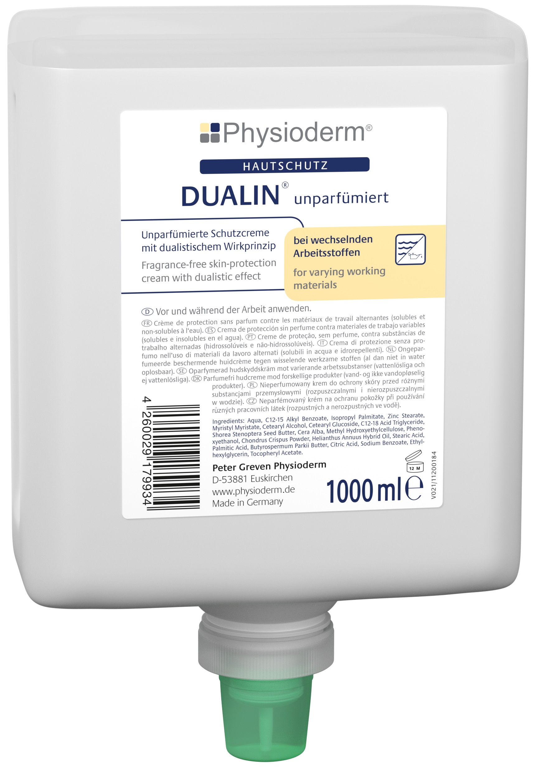 PHYSIODERM® DUALIN® Hautschutzcreme unparf., 1.000 ml Neptuneflasche, 14024004