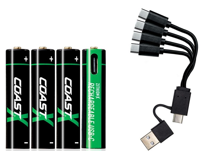 COAST® AAA USB-C Akkus 1.5V 750 mAh (4 Stück) inklusive Ladekabel