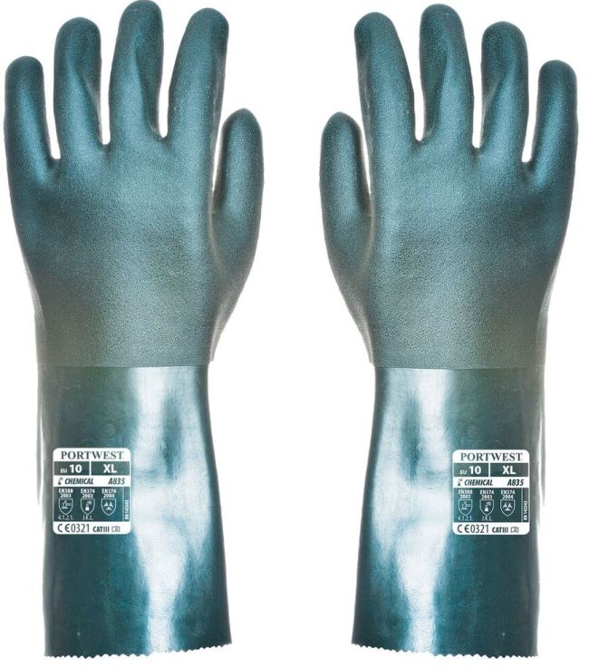 Doppelt beschichteter PVC Chemikalienschutz Handschuh 35cm A835