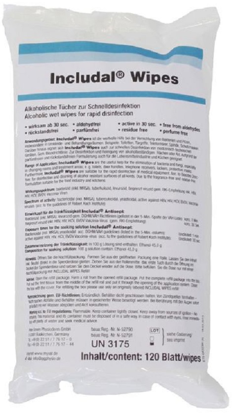 INCLUDAL® WIPES Nachfüllpackung (120 Tücher) Art. 13887001